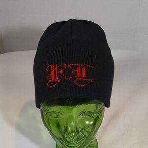 VTG Polo by Ralph Lauren Black Knit Beanie with Red Logo Sz One Size Unisex